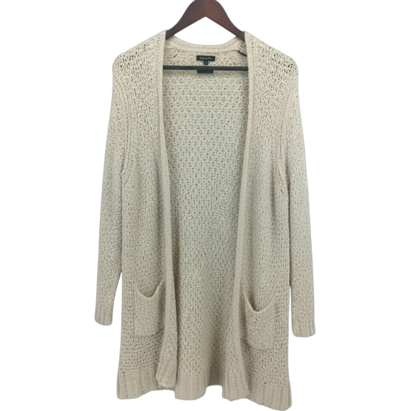 Massimo Dutti Bouclé Knit Cardigan Sweater Large Beige Cream Italy Cozy Designer - Picture 3 of 13
